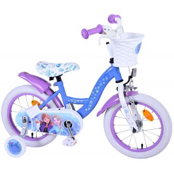 Bicicleta pentru fete Disney Frozen 2, 14 inch, culoare albastru/violet, frana de mana fata si contra