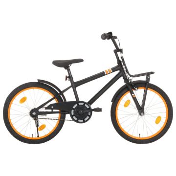 vidaXL Bicicletă copii cu suport frontal, negru și portocaliu, 20 inci