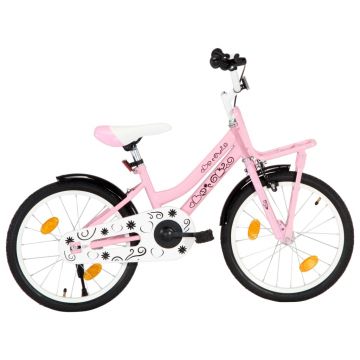 vidaXL Bicicletă de copii cu suport frontal, roz și negru, 18 inci