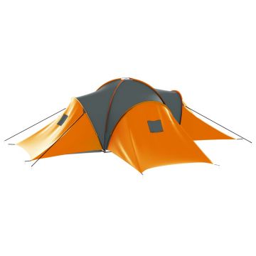 vidaXL Cort camping, 9 persoane, gri și portocaliu, material textil