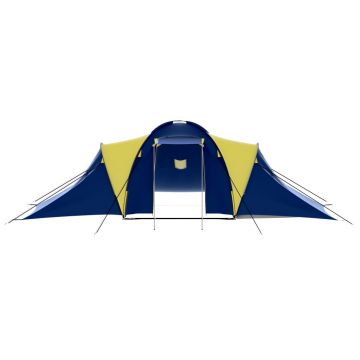 vidaXL Cort camping material textil, 9 persoane, albastru și galben