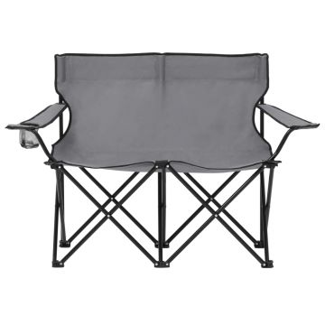 vidaXL Scaun de camping pliabil 2 locuri, gri, oțel și material textil