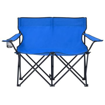vidaXL Scaun de camping pliabil cu 2 locuri, albastru, oțel și textil