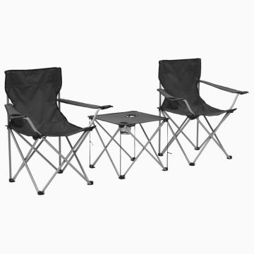 vidaXL Set masă și scaune de camping, 3 piese, gri