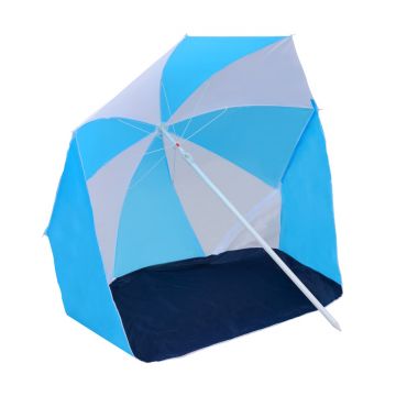 vidaXL Umbrelă de plajă adăpost, albastru și alb, 180 cm, țesătură