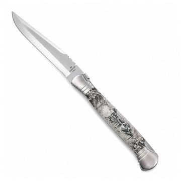 Briceag Pliabil cu Maner din Lemn si Teaca Textila DEPOX , 37 cm, design gravura lup