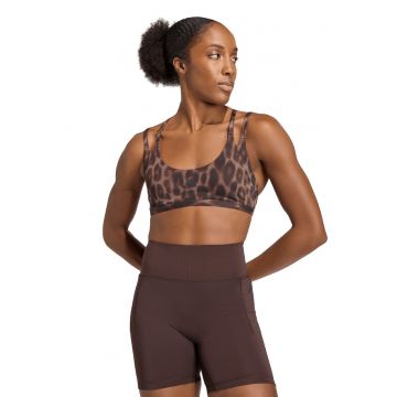 Bustiera cu bareta dubla si animal print - Maro inchis/Maro deschis