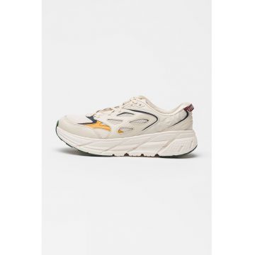 Pantofi cu insertii de piele pentru alergare Clifton L Athletics - Alb fildes/Maro deschis/Bleumarin