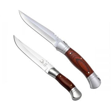 Set 2 Cutite Pliabile Outdoor, Otel Inoxidabil DEPOX ,maner lemn, 37 cm 28,5 cm, maro