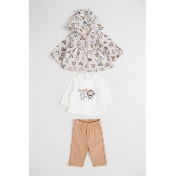 Set de imbracaminte cu model grafic - 3 piese - Alb/Caramel