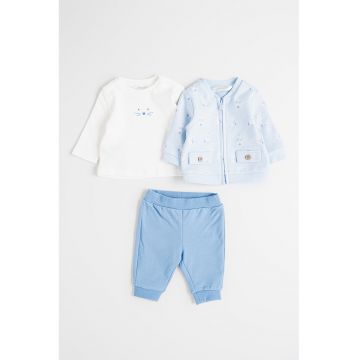 Set de imbracaminte din amestec de bumbac - 3 piese - Albastru glaciar/Alb murdar