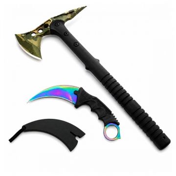 Set topor si cutit karambit DEPOX , otel inoxidabil, multicolor, 40 cm 18.5 cm, teaca inclusa