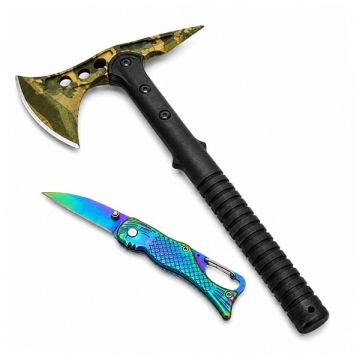 Set topor si cutit pliabil sirena DEPOX , otel inoxidabil, 40 cm 15 cm, teaca inclusa, multicolor