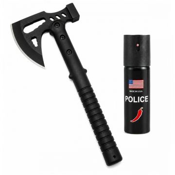 Set topor si spray autoaparare chili DEPOX , otel inoxidabil, negru, 42 cm 60 ml, teaca inclusa