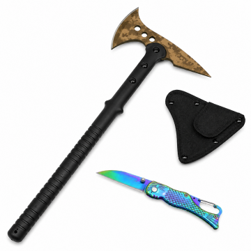Set topor Survivor si briceag sirena rainbow DEPOX , Desert Camo, 39 cm 15 cm