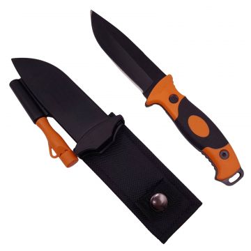 Cutit de vanatoare DEPOX , Survival King, 21.5 cm, otel inoxidabil, portocaliu, husa inclusa