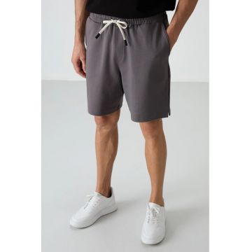 Pantaloni scurti de trening  barbati - gri antracit - bumbac-poliester - elastic -