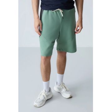 Pantaloni scurti de trening -  bumbac-poliester - verde salvie - buzunar -