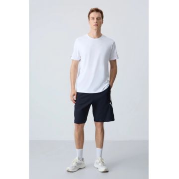 Pantaloni scurti sport -  fleece - buzunar - albastru marin - bumbac/poliester -