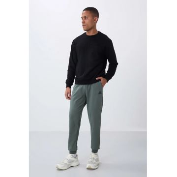 Pantaloni sport -  fleece - buzunar - verde salvie - bumbac -