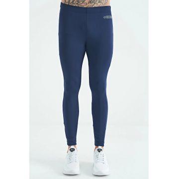 Pantaloni sport -  tricotati - albastru marin - poliester-elastan -