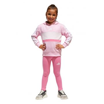 Set de colanti si hanorac cu logo - Roz pastel/Alb optic