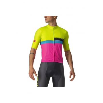 Tricou ciclism barbati  A Blocco - Roz/Verde lime