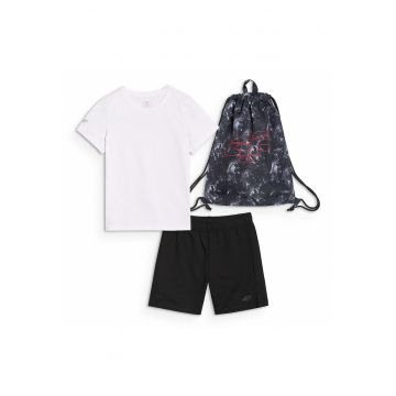 Set Sport pentru Baieti  Junior: Tricou - Sort - Negru Bumbac - SS25 - Alb/Negru