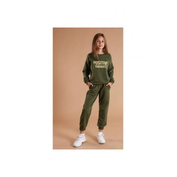 Trening cu manseta elastica si imprimeu pentru fete - Verde