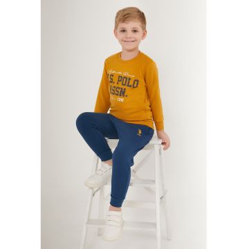 Set de bluza sport si pantaloni sport cu logo - 2 piese - Portocaliu/Albastru inchis