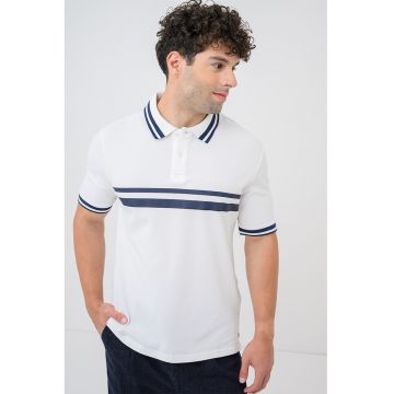 Tricou polo cu benzi contrastante - Alb optic/Bleumarin