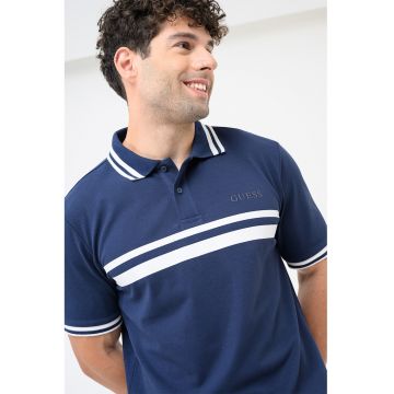 Tricou polo cu benzi contrastante - Bleumarin