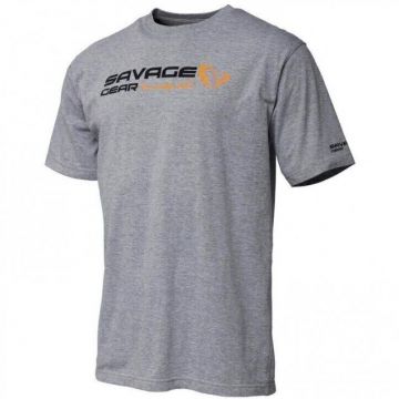 Tricou Savage Gear Signature Logo Gray Melange (Marime: S)