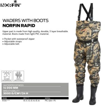 Waders cu cizme Norfin Rapid, camuflaj (Marime: 42)