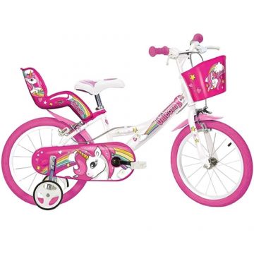 Bicicleta Dino Bikes cu Roti Ajutatoare Unicorn 14 inch