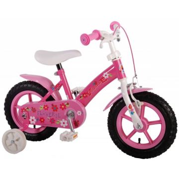 Bicicleta fete 12 inch Volare Flowerie cu roti ajutatoare si cosulet roz