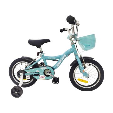 Bicicleta 14 inch cu roti ajutatoare si cosulet frontal Makani Bentu Cyan