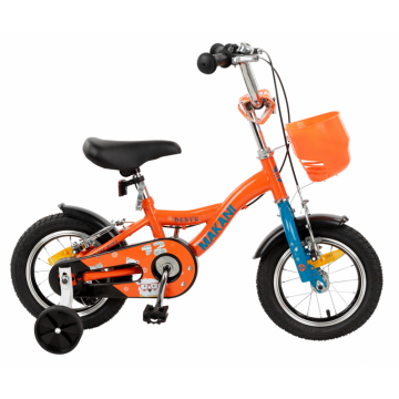 Bicicleta 14 inch cu roti ajutatoare si cosulet frontal Makani Bentu Orange