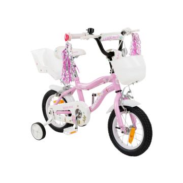 Bicicleta 14 inch cu roti ajutatoare si portbagaj Makani Aurora Pink