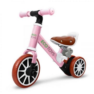 Bicicleta copii cu pedale detasabile Ecotoys LC-V1307 roz, scaun ajustabil de la 29-33 cm, roti din spuma EVA, de la 2 ani pana la 20 kg