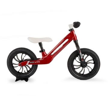 Bicicleta copii fara pedale Balance bike Qplay Racer Rosu de la 3 ani pana la 30 kg, cadru usor de magneziu, reglabil, sa comoda, acoperita cu piele ecologica, roti de cauciuc gonflabil