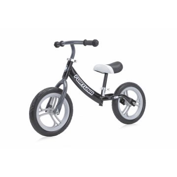 Bicicleta copii fara pedale Lorelli Fortuna grey  black, varsta 2-5 ani, ghidon reglabil in inaltime de la 51 cm pana la 60 cm, roti din spuma EVA, 11 inch, scaun reglabil de la 33 cm pana la 43 cm