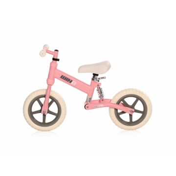 Bicicleta copii fara pedale Lorelli Wind Pink, roti din spuma EVA, amortizor reglabil care ajuta la absorbtia socurilor, scaun reglabil de la 47 cm pana la 50 cm, 12 inch, varsta 2-5 ani, maxim 25 de kg