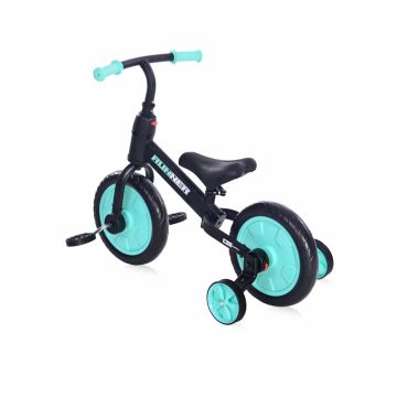 Bicicleta de echilibru 2 in 1 cu pedale si roti auxiliare black turquise