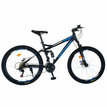 Bicicleta munte dubla suspensie Velors V2760D roata 27.5 ich frana disc 18 viteze negrualbastru