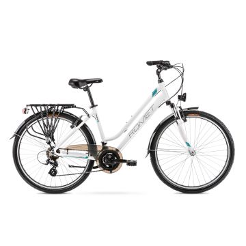 Bicicleta de trekking pentru femei Romet Gazela 26 1 Alb/Turcoaz 2022