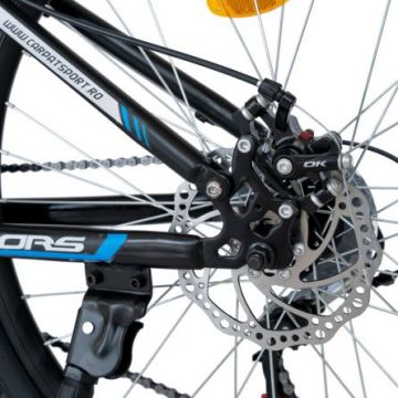 Bicicleta MTB-HT Shimano Tourney TZ500D 21 viteze roti 26 inch Velors V2660D cadru negru cu design albastru