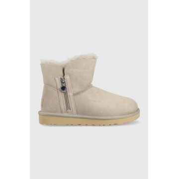 UGG cizme de zapada din piele intoarsa W Bailey Zip Mini culoarea gri