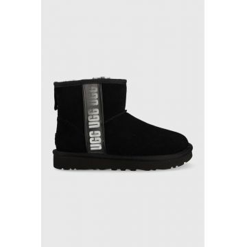 UGG cizme de zapada din piele intoarsa W Classic Mini Slide Logo Ii femei, culoarea negru,