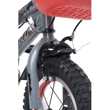 Bicicleta copii Rich Baby R1207A 12 inch C-Brake roti ajutatoare cu led cadru gri cu design rosu